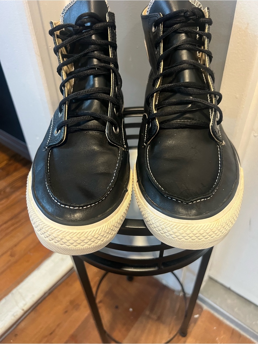 Converse chuck all stars Black Leather High-Top Sneakers  size 12 men - Picture 8 of 14